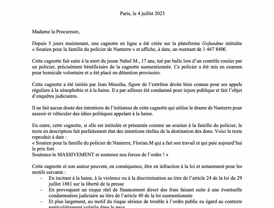 Ma réaction à la cagnotte en ligne en faveur d’un policier accusé d’homicide volontaire et initiée par l’extrême droite